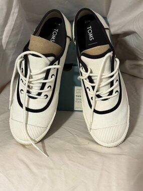 TOMS Carmel White & Black Canvas Cap-Toe Sneakers